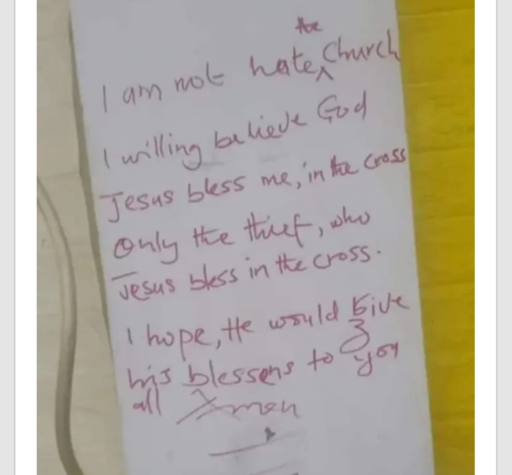 I am not a hater of the church” – Thief leaves note after stealing from church