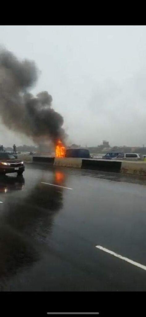 When Vehicle Caught Fire On Third Mainland Bridge