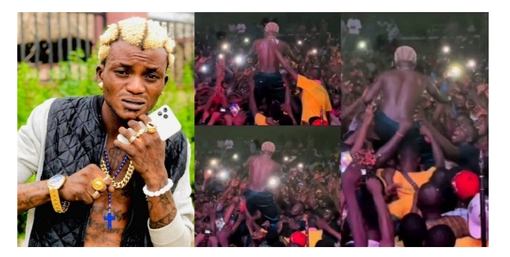 One second baba iron diamonds don disappear – Fans react as Portable jumps into mammoth crowd during a performance