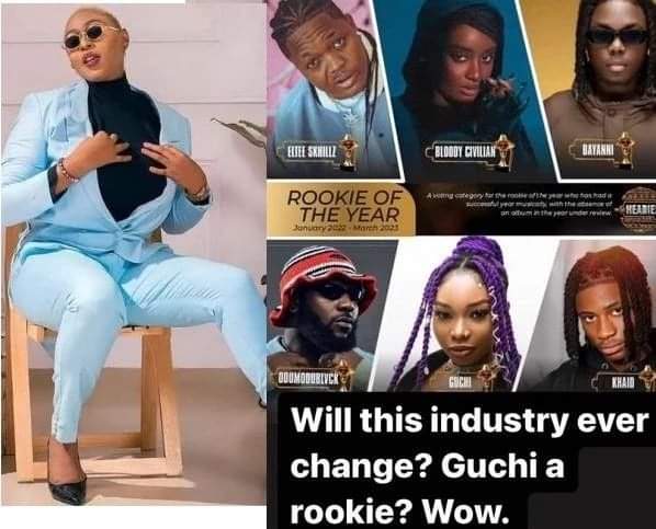 Headie Award: Will this industry ever change? – Cynthia Morgan berates singer Guchi’s nomination for Rookie Of The Year